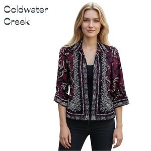 Coldwater Creek Burgundy and Black Paisley Jacket